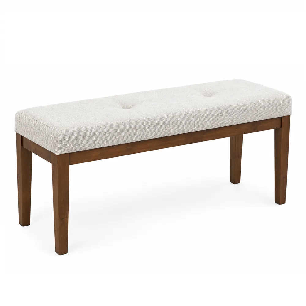 Venus Tufted Wood Bench - Beige linen fabric