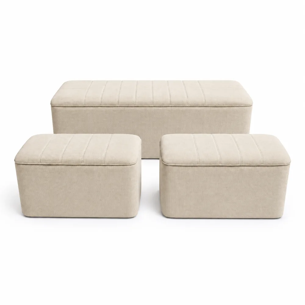 Georgia Storage Bench (set of 3) - Beige fabric 